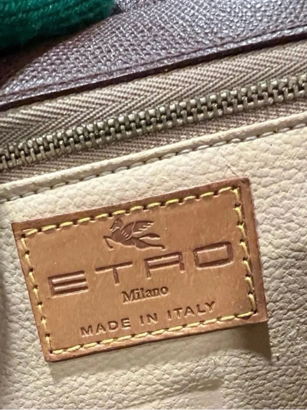 Etro Paisley Top Handle Bag Brown Leather Crossbody Italy Vintage - Picture 2 of 10